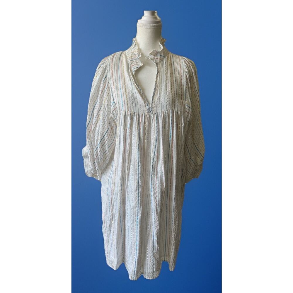 Never a Wallflower Metalic Striped Balloon Sleeve V Neck Midi Dress Sz XXL Lined